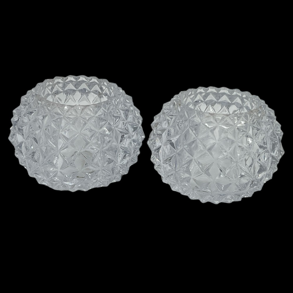 Vintage Colonial Candle Diamond Point Glass Votive Holder Set of 2 Clear
